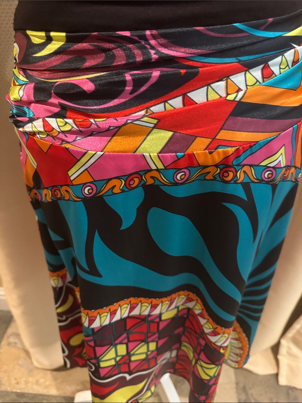 Cache Black Halter Top with Multicolor Abstract Wrap Skirt - Picture 6 of 12